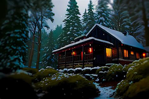 ArtStation - Cabin house wallpaper in the middle of the forest with ...