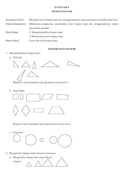 Pdf Evaluasi V Bangun Datar€¦ · Hasil Belajar 1 Mengelompokkan Bangun Datar 2 Menentukan