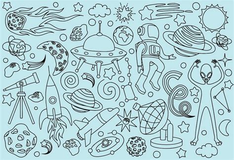 Набор рисунков космических объектов. | Премиум векторы