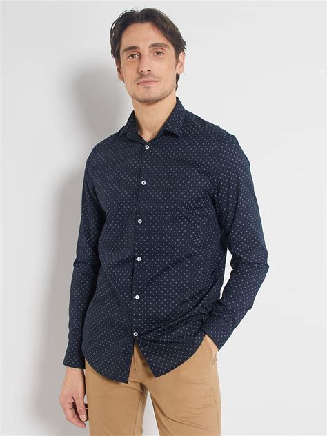 Chemise Coupe Droite En Popeline Bleu Marine Kiabi 12 00