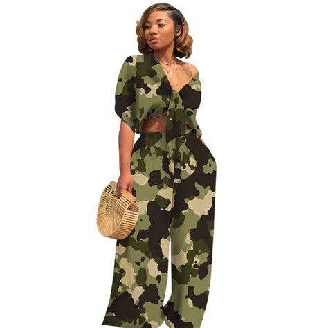 Two Piece Set Women 2018 Womens Suits Set 2 Pieces Casual Camouflage