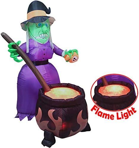 6 FT Halloween Inflatable Witch With Cauldron Inflatable With Projected