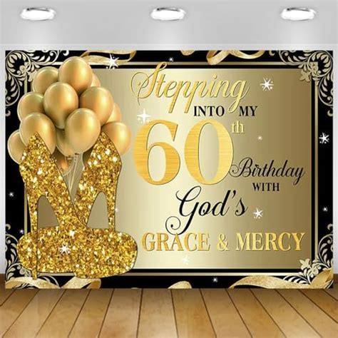 Fabric Black Gold 60th Birthday Backdrop 10x8ft 60th Birthday Decoration Background