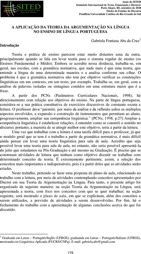 A AplicaÇÃo Da Teoria Da ArgumentaÇÃo Na LÍngua No Ensino De LÍngua