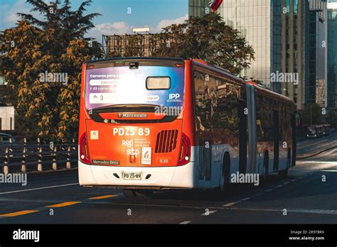 Santiago, Chile - February 16 2023: a public transport Transantiago, or Red Metropolitana de ...