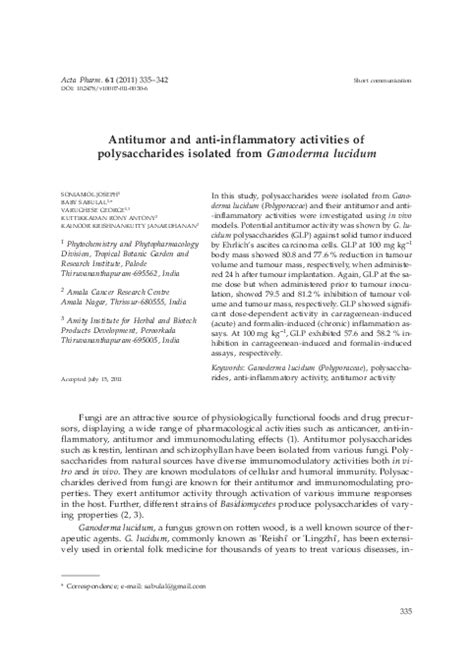 Pdf Antitumor And Anti Inflammatory Activities Of Polysaccharides