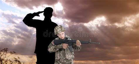 Soldiers in Uniforms, Banner Design. Military Service Stock Photo - Image of copy, backlit ...