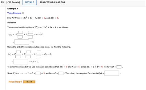 Solved Find F If F′′ X 12x2 6x−4 F 0 9 And F 1 5