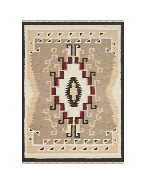 Southwestern Navajo Wool Rug Geometric Aztec Large Grey Beige Navaho