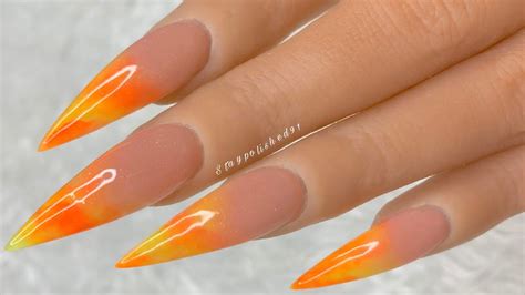 🌋lava Vibes🌋orange Yellow Marble Stiletto Acrylic Nails Youtube