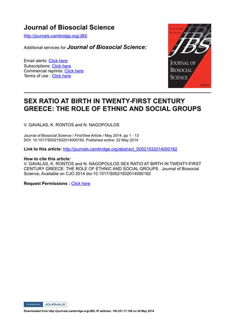 Pdf Sex Ratioat Birth In Twenty First Century Greece The Role Of