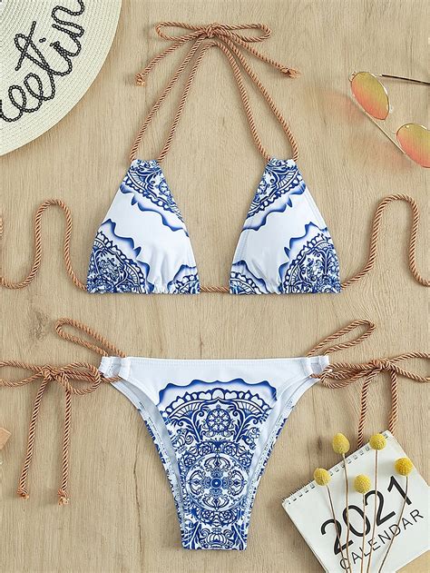 Bikini Graphique Ras Du Cou Triangulaire N Ud Mode En Ligne Shein