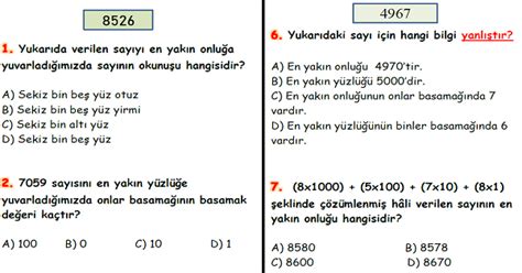 4 Sınıf Matematik Doğal Sayılarda Yuvarlama Yaprak Test Meb Ders