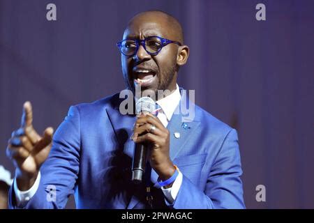 South Carolina Democratic Party Black Caucus Chairman Brandon Upson gives his speech as a ...