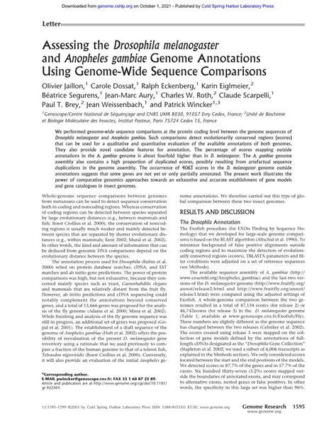 Assessing The Drosophila Melanogaster And Anopheles Gambiae Genome