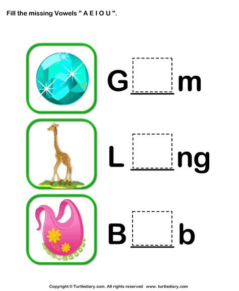 Fill In The Missing Vowels A I O Turtle Diary Worksheet