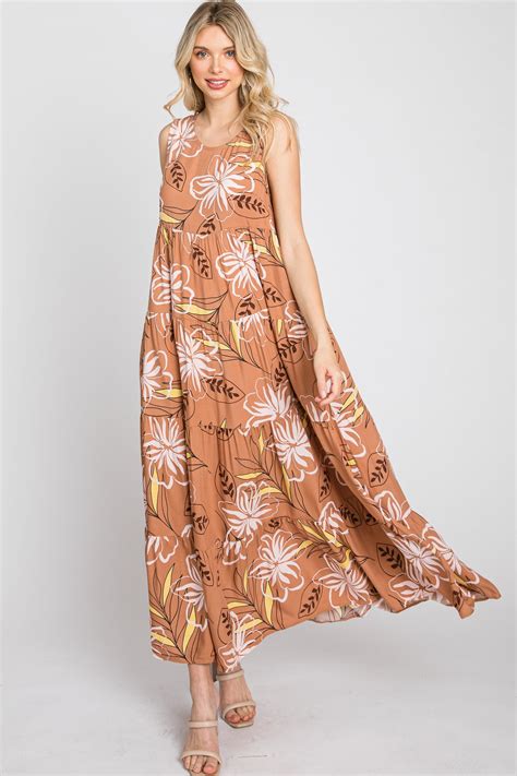 Rust Floral Tiered Maxi Dress Pinkblush