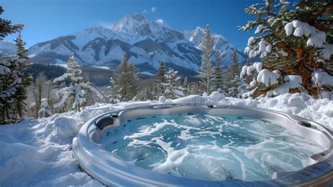 Luxury Hot Tub In A Snowy Mountain Retreat With Scenic Alpine Views Stock Image Image Of