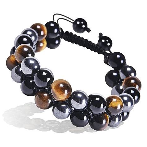 Clheatky Triple Protection Bracelet Hematite Tigers Eye Black Obsidian