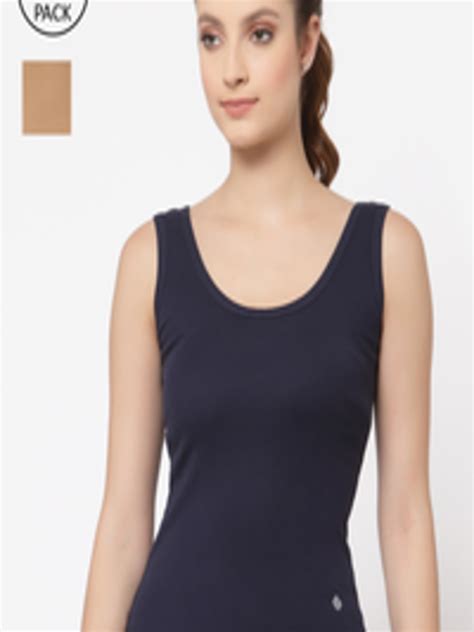 Buy Floret Women Pack Of Navy Blue Nude Solid Cotton Camisoles