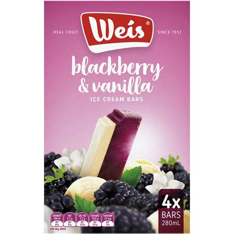 Weis Ice Cream Bar Blackberry Rich Vanilla 4 Pack Woolworths