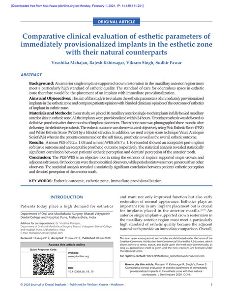 PDF Comparative Clinical Evaluation Of Esthetic Parameters Of