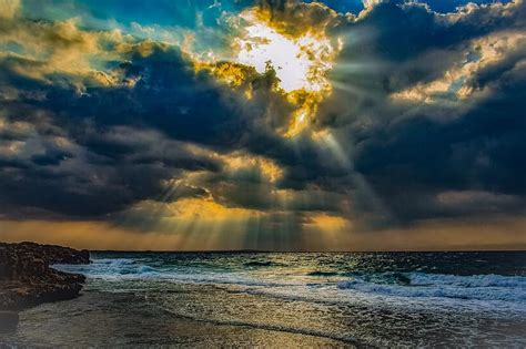 Sunset Sea Beach Water Horizon Coast Landscape Evening