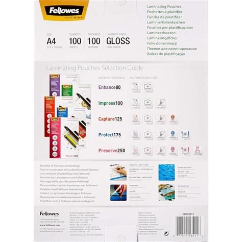 Fellowes Pochette De Plastification A Microns Format A Pack De