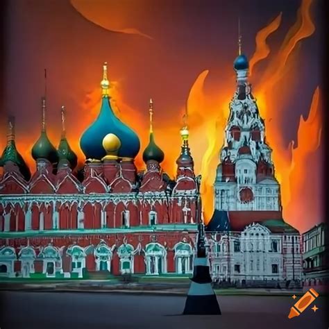 Dramatic Illustration Of The Kremlin On Fire On Craiyon