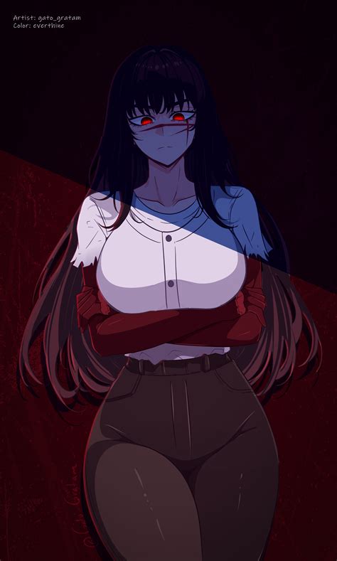Gratam, everthine, big boobs, red eyes, long hair, blunt bangs, arms