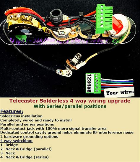 Telecaster Solderless 4 Way Wiring Harness With Parallel Reverb