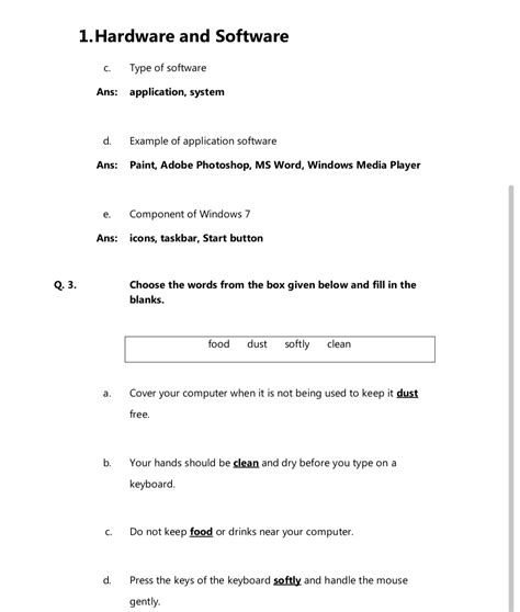 Computer Hardware And Software Worksheet Worksheet Resource