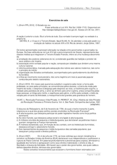 Pdf Lista Absolutismo Rev Francesa Exerc Cios De Sala Pdf