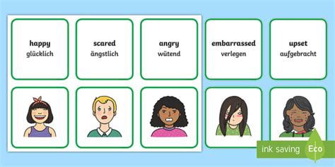 Emotions Matching Cards English German Professor Feito