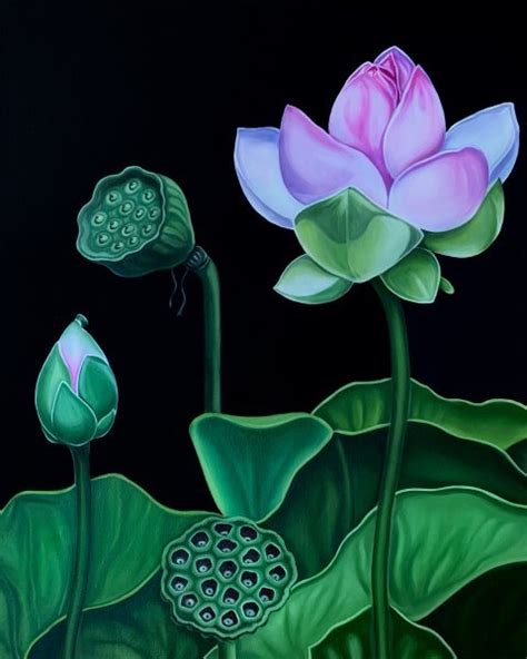 4 stages of lotus life Painting by Mariia Gnyniuk