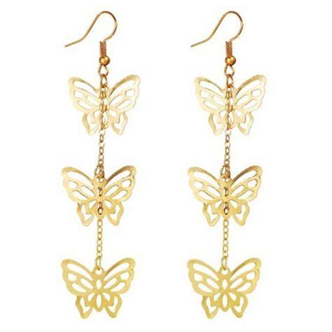 Fashion Jewelry Jewelry Dangling Butterfly Earrings Gold Tone