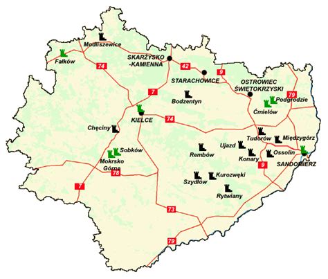 mapa zamków województwo świetokrzyskie