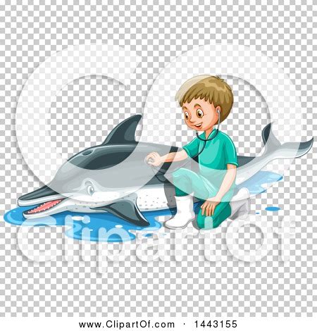 Clipart Of A White Boy Marine Biologist Tending To A Dolphin Royalty