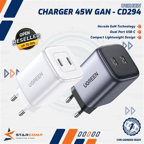 Jual UGREEN Charger 45W Nexode GaN Dual USB C Fast Charging Mini Size