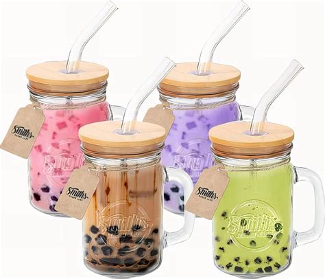 Bubble Tea Smoothie Glazen Beker Set Met Deksel En Rietjes Set Van