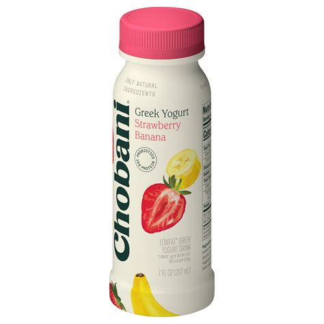 Chobani Yogurt Drink Greek Low Fat Strawberry Banana Front Right Elevated