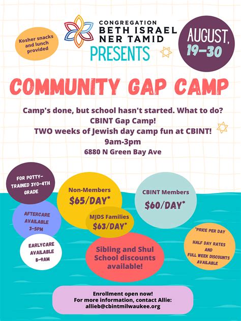 Gap Camp Flyer Congregation Beth Israel Ner Tamidcongregation