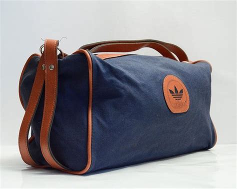 Vintage ADIDAS Duffle Bag // Blue and Brown Leather & Canvas | Etsy ...