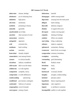 Print College Board Top 100 Common SAT ACT Vocabulary Words