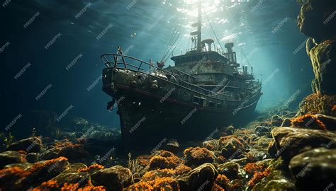 Premium Photo | Underwater shipwreck reveals nature beauty in abandoned nautical vessel ...