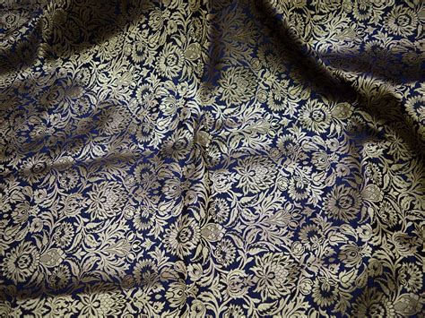 Navy Blue Indian Brocade Fabric Banarasi Brocade Fabric By The Etsy