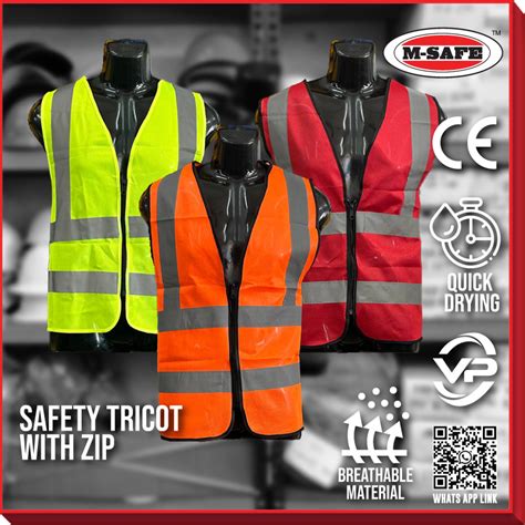 M Safe Safety Vest With Zip And Reflective Tape Safety Tricot Orange