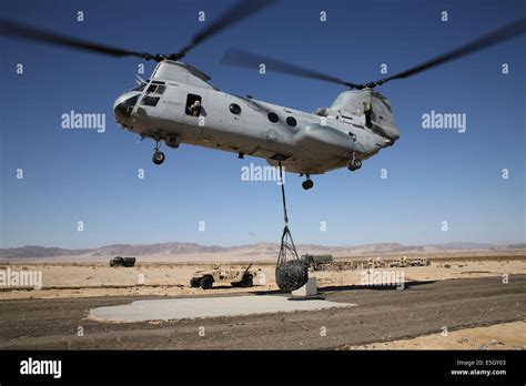 A U S Marine Corps Ch E Sea Knight Helicopter With Marine Medium