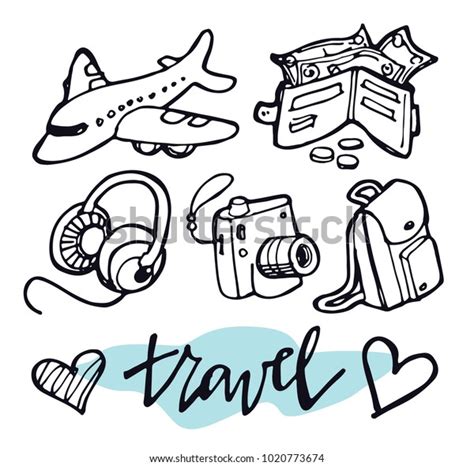 Hand Drawn Doodle Travel Set Stock Vector Royalty Free 1020773674