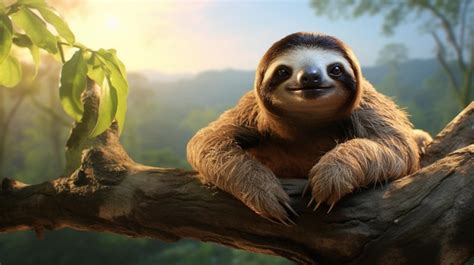 Premium Photo | Baby sloth on a tree high quality background